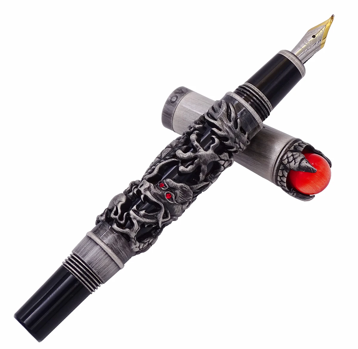 Fude Calligraphy Details about  / Jinhao Vintage Gray Red Pearl Dragon Bent Nib Fountain Pen
